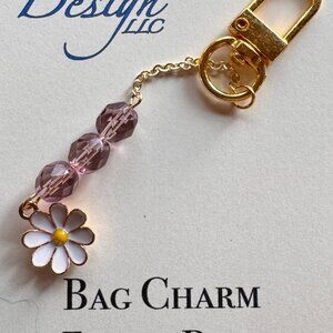 Gold Bag Charm with Pink Crystal Beads | Zipper Pull Accessory